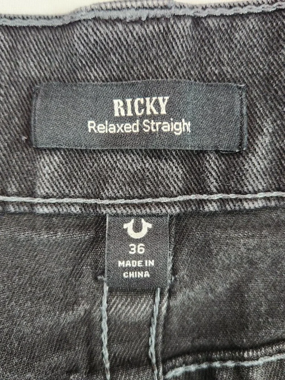 True Religion Brand Jeans Ricky Relaxed Straight Mens 36 Y2K Button Flap Black